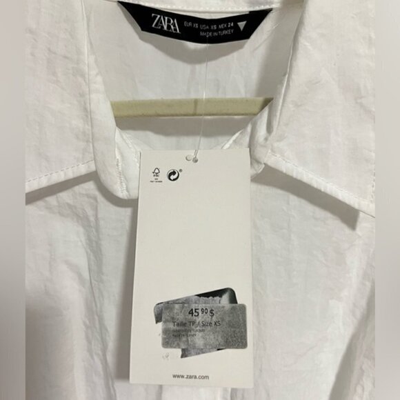 Zara, Ladies Cropped Shirt with drawstring at Hem - White. Size: XS. NWT - Picture 6 of 13